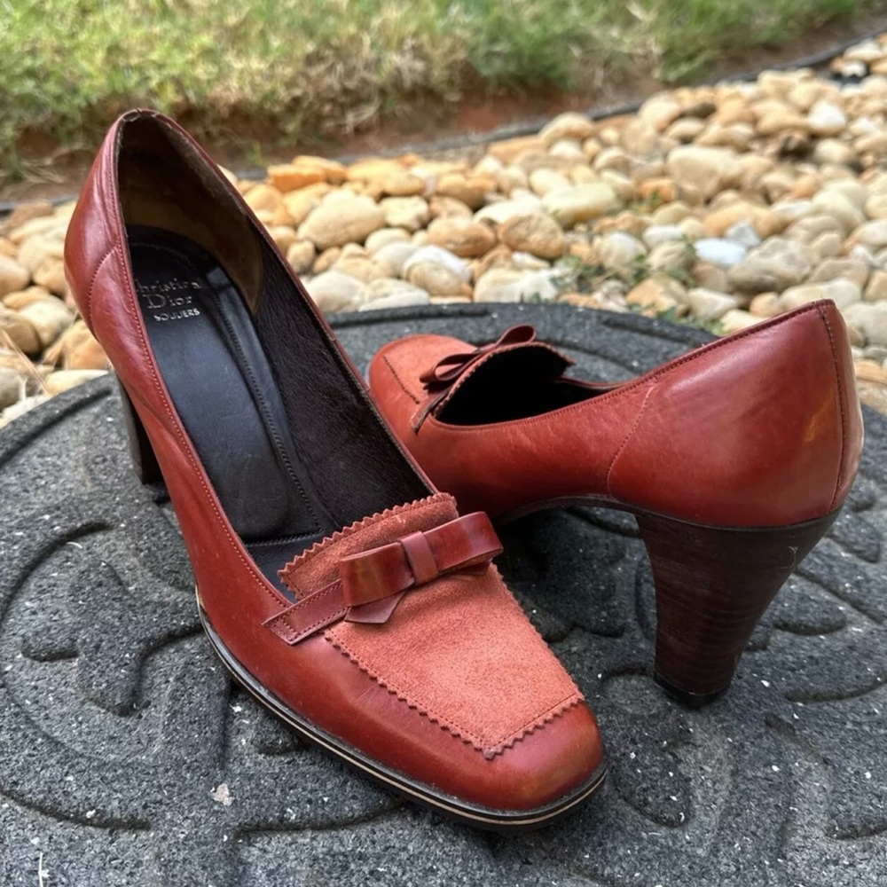 Christian Dior Souliers Brown Leather Bow Tie High Heel Shoes WOMEN'S Size 8